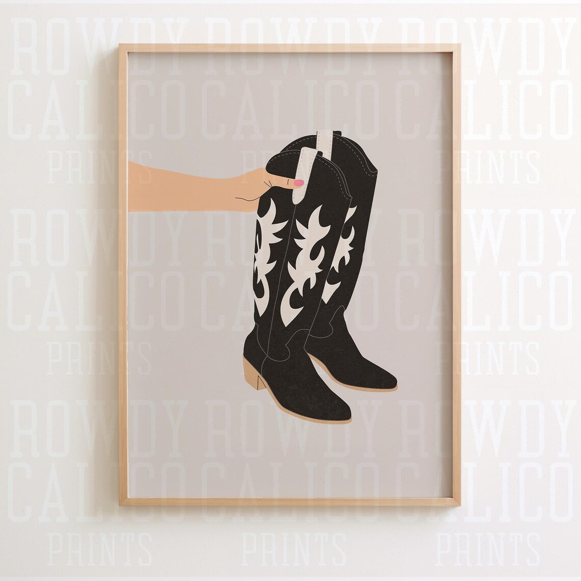 Hand Holding Black Cowboy Boots Minimalist Western Art Poster - Image 2