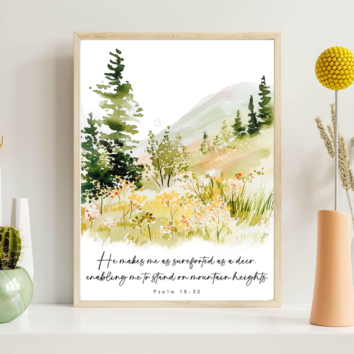 Surefooted As A Deer Mountain Meadow Psalm 18 33 Watercolor Poster