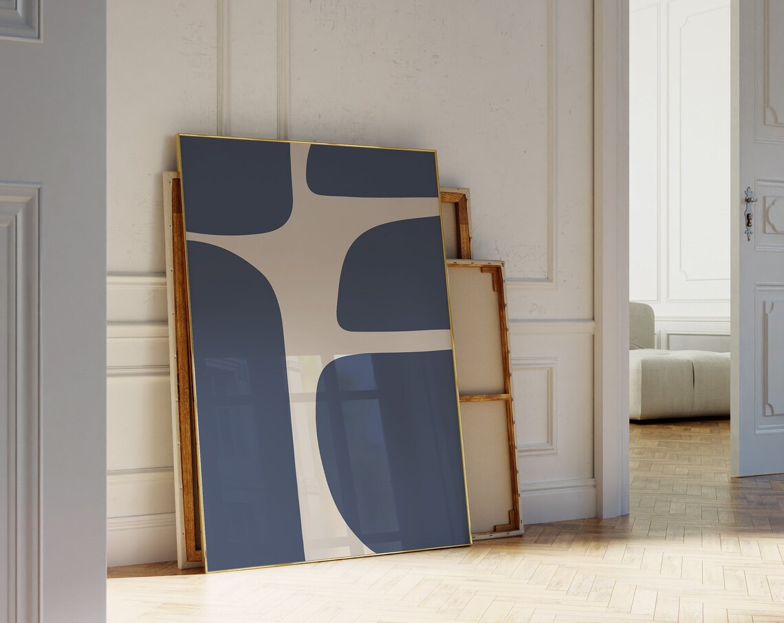 Minimalist Blue And Beige Abstract Art Print
