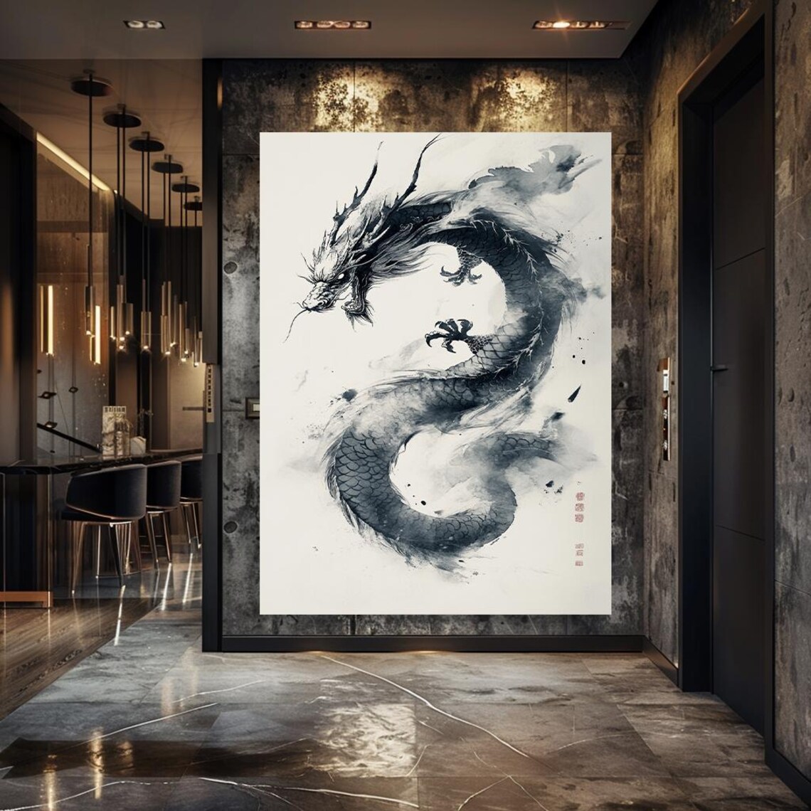 Traditional Chinese Dragon Ink Wash Art Print - Image 5