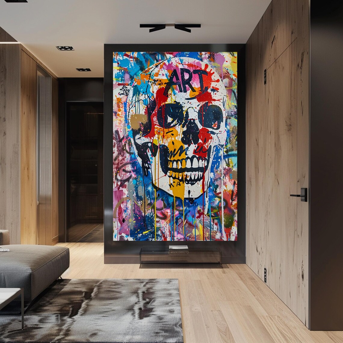Graffiti Skull Street Art Covered in Colorful Paint Splashes Poster - Image 6