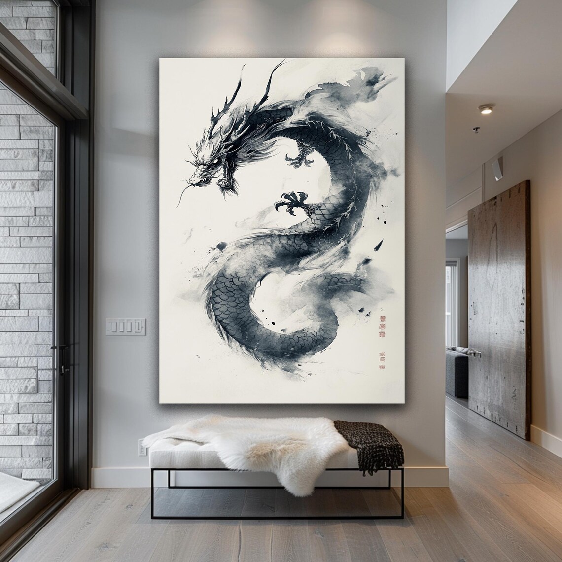 Traditional Chinese Dragon Ink Wash Art Print - Image 6