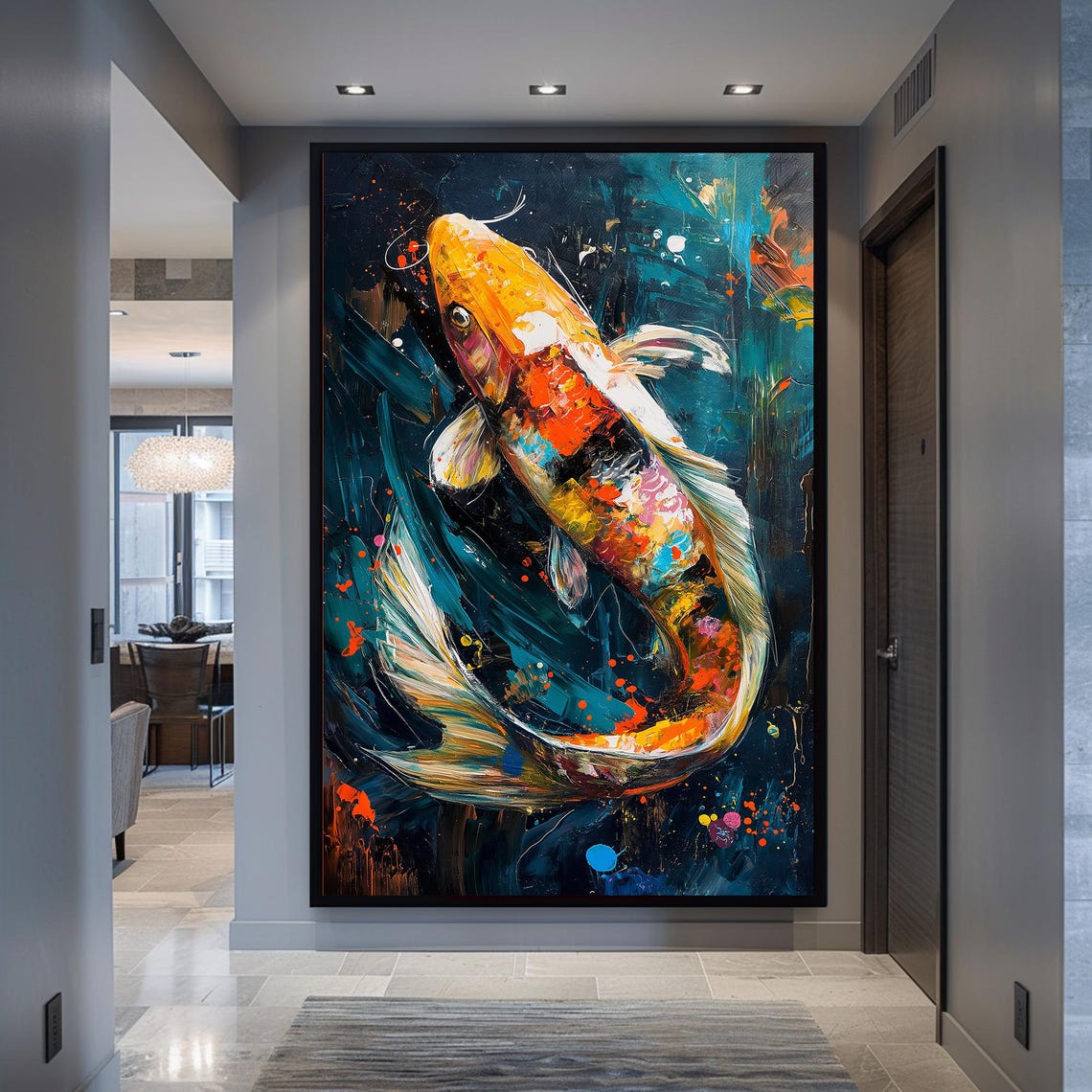 Abstract Koi Fish Print Vibrant Modern Wall Art Colorful Aquatic Decor Framed Fish Painting Contemporary Water Element Art - Image 6