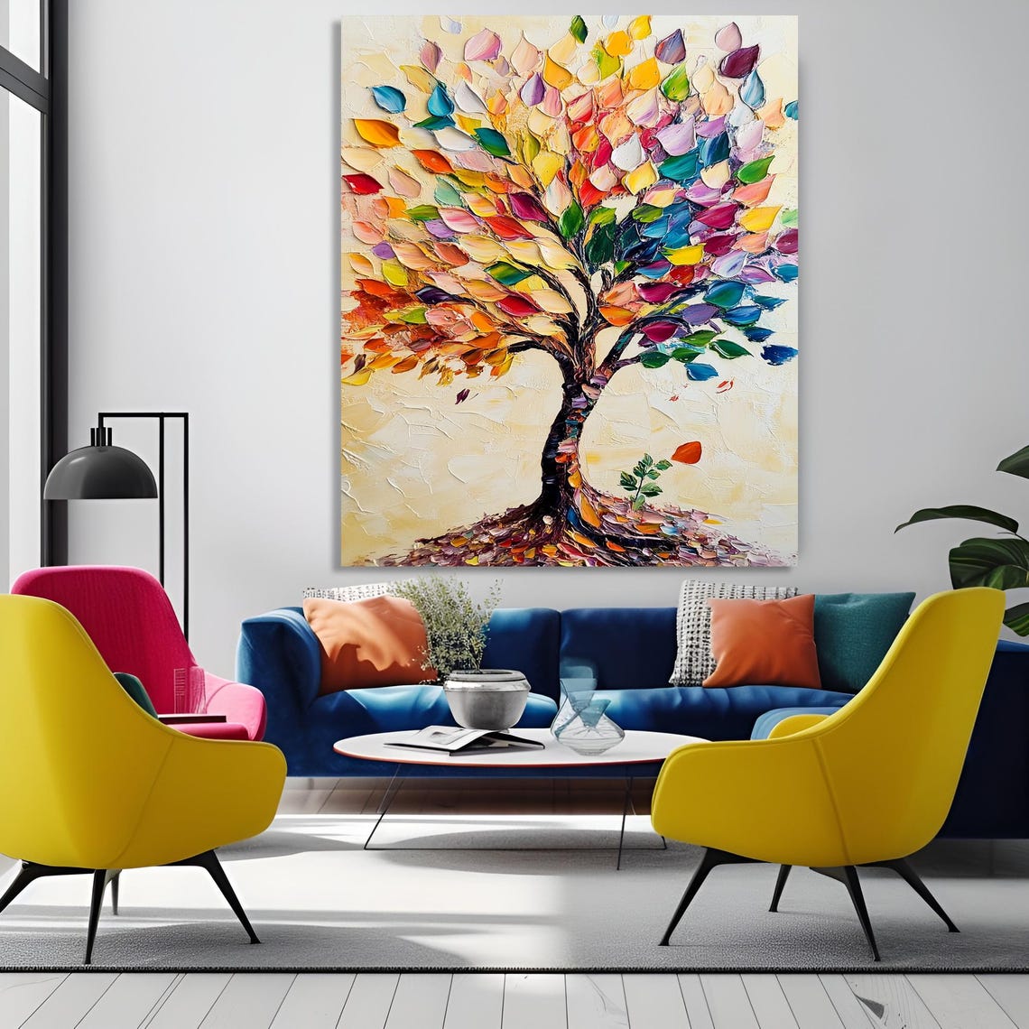 Colorful Abstract Tree Print Vibrant Textured Nature Art Framed Modern Impasto Tree Painting Bold Nature Inspired Wall Decor - Image 2