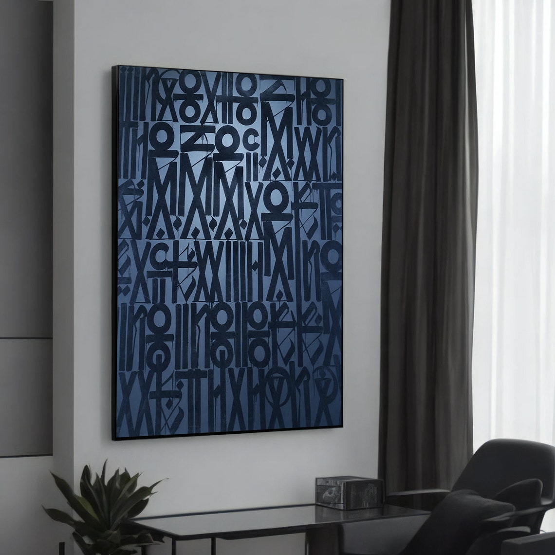 Navy Blue Abstract Lettering Typography Style Modern Art Poster