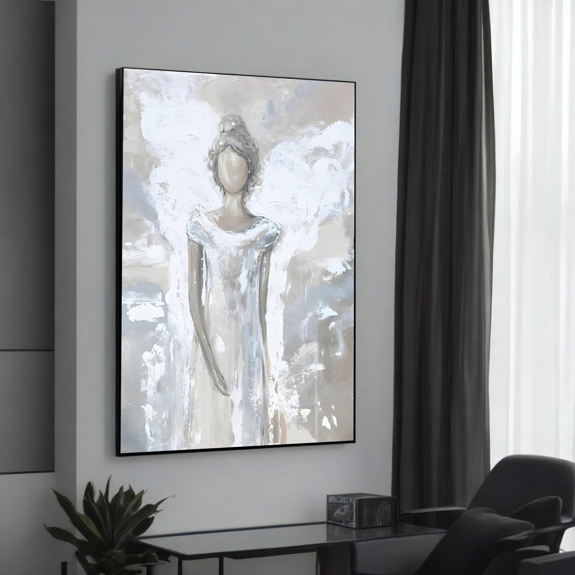 Serene Abstract Angel in White Modern Tranquil Portrait Poster