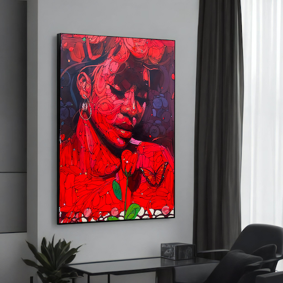 Bold Red Woman Portrait Modern Abstract Expressionist Art Poster