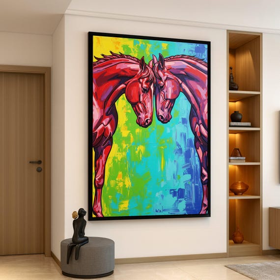 Colorful Horses Canvas Wall Art Abstract Equine Painting Modern Animal Artwork Vibrant Home Decor Ready To Hang