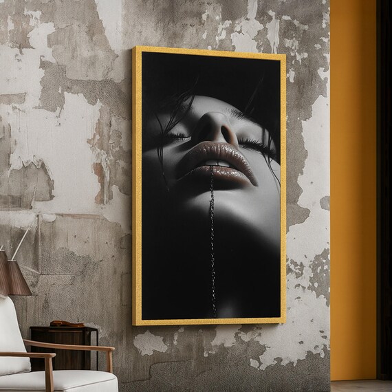 Dramatic Black And White Woman Portrait Rain Wet Beauty Art Print