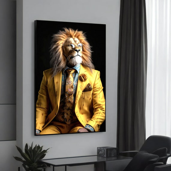 Dapper Lion Canvas Painting Stylish Animal Art Bold And Elegant Decor Modern Wall For Enthusiasts