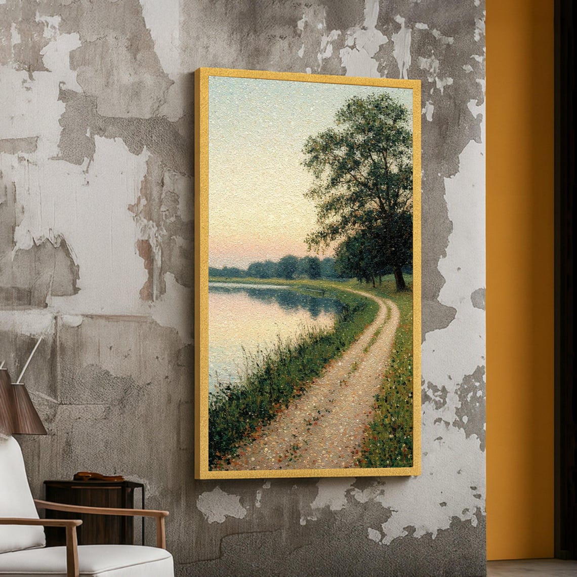 Peaceful Countryside Path Riverbank Soft Dusk Landscape Wall Art
