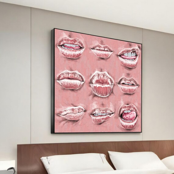 Nine Pink Lips Pop Art Grid Bold Beauty Makeup Salon Wall Poster