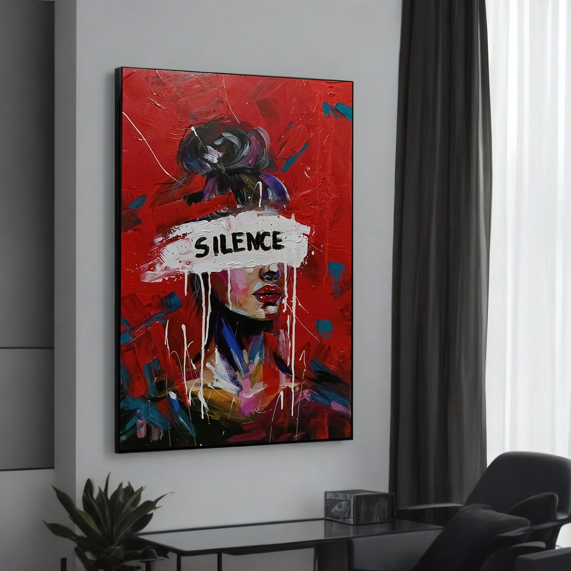 Silence Bold Red Abstract Woman Portrait Expressionist Art Poster