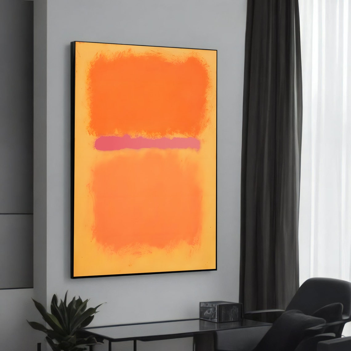 Bright Orange Pink Abstract Color Field Warm Modern Painting Poster