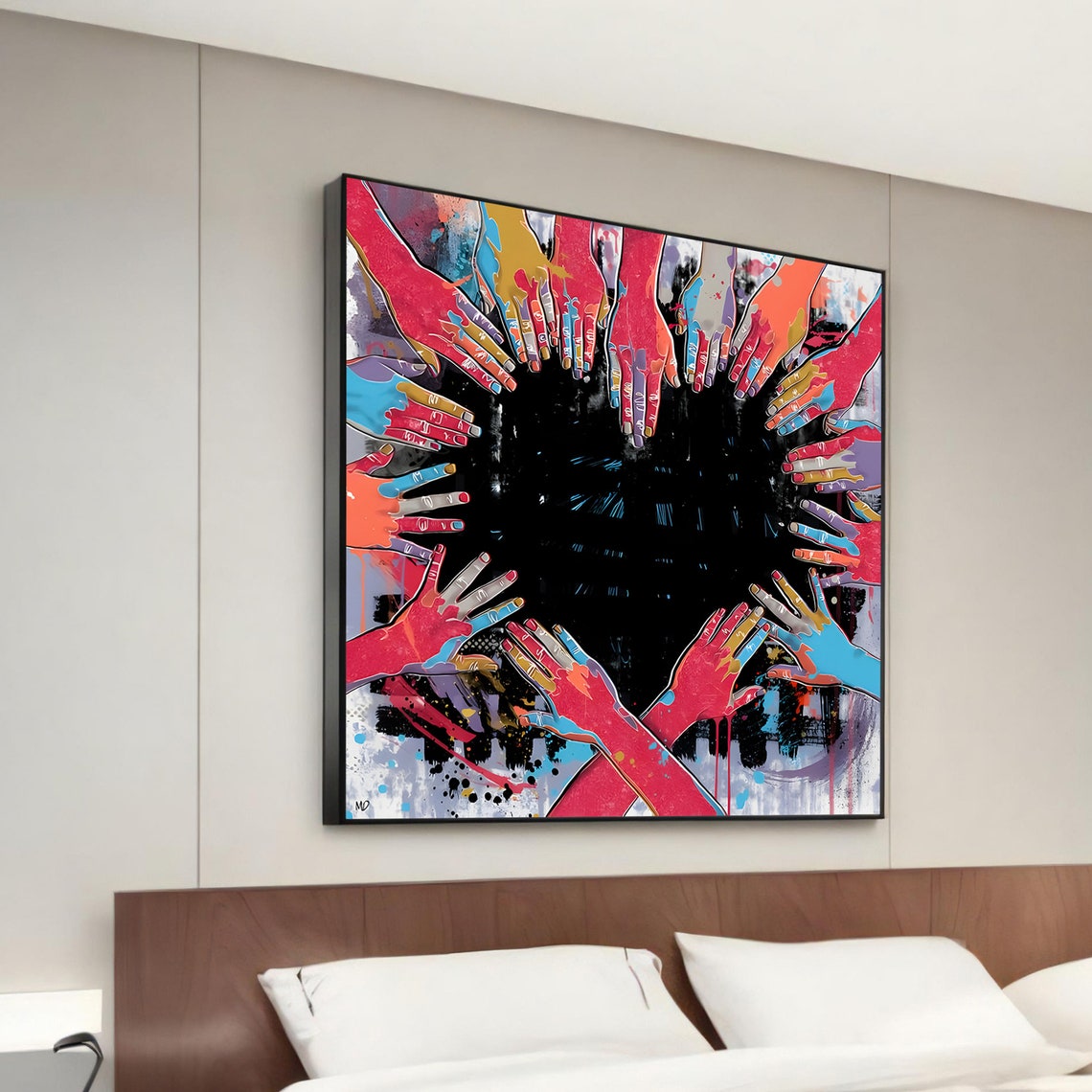 Unity Diversity Colorful Hands Heart Graffiti Pop Art Canvas Poster