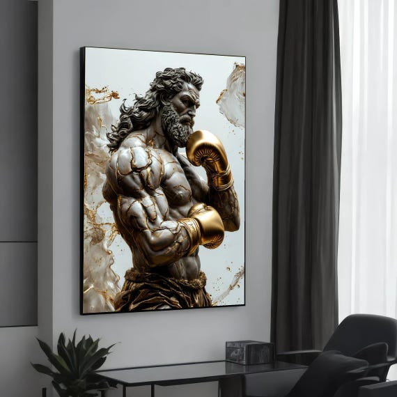 Mythic Boxer Canvas Gold Boxing Art Heroic Sculpture Wall Design Mythologyinspired Ready To Hang Decoration