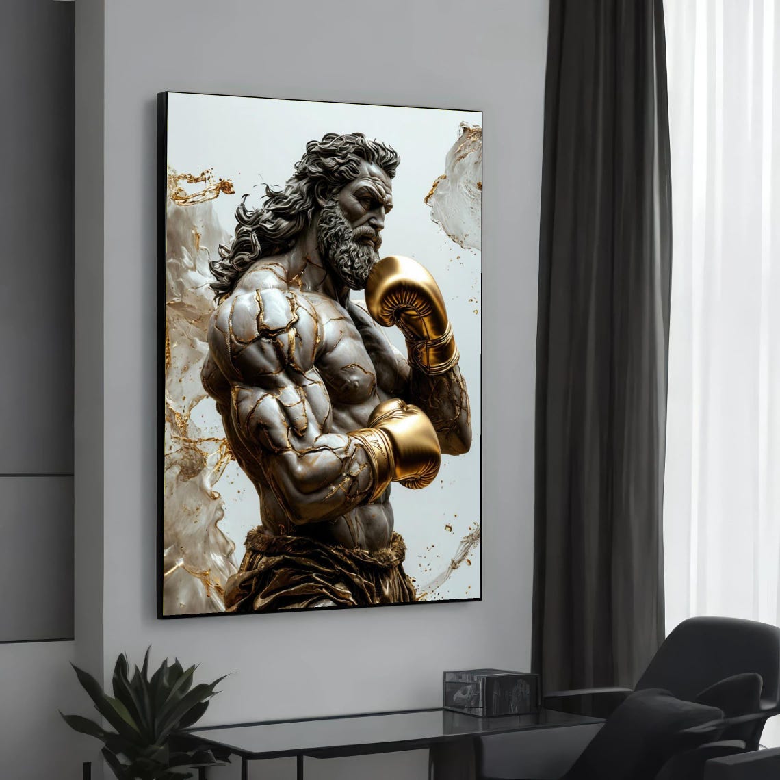 Mythic Boxer Gold Gloves Cracked Marble Statue Kintsugi Style Poster