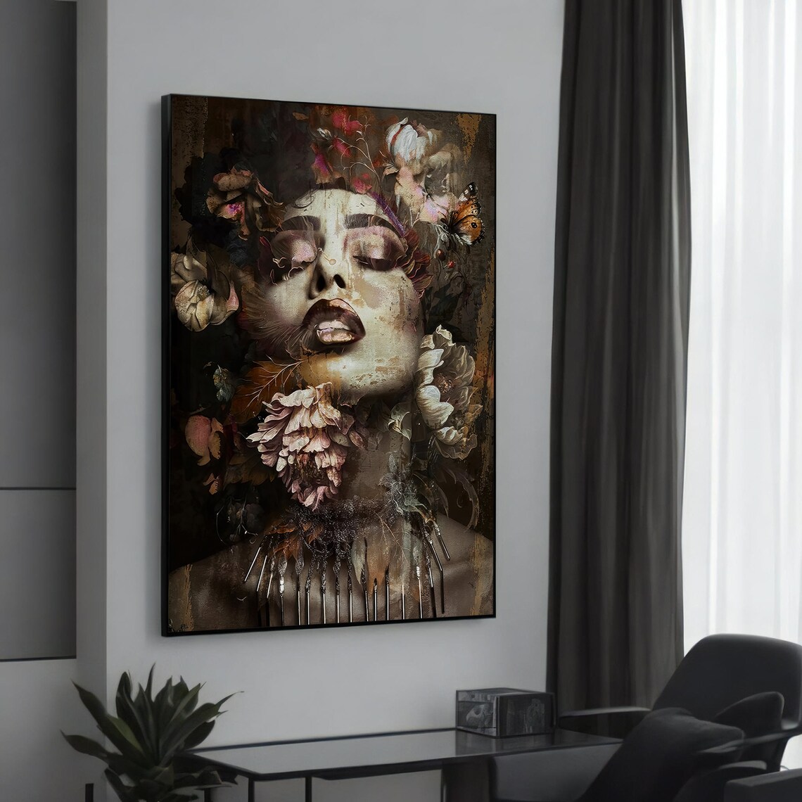Floral Woman With Closed Eyes, Abstract Wall Art