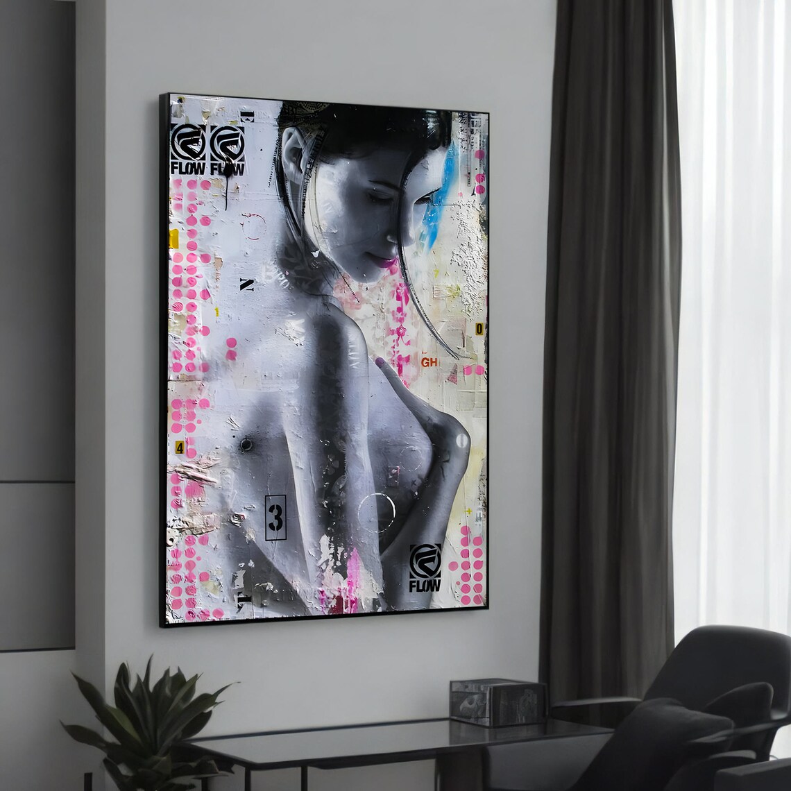 Urban Graffiti Woman Portrait Pink Pop Collage Street Art Canvas Poster