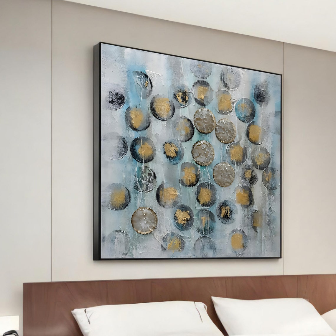 Abstract Gold and Blue Circle Pattern Textured Dots Art Poster
