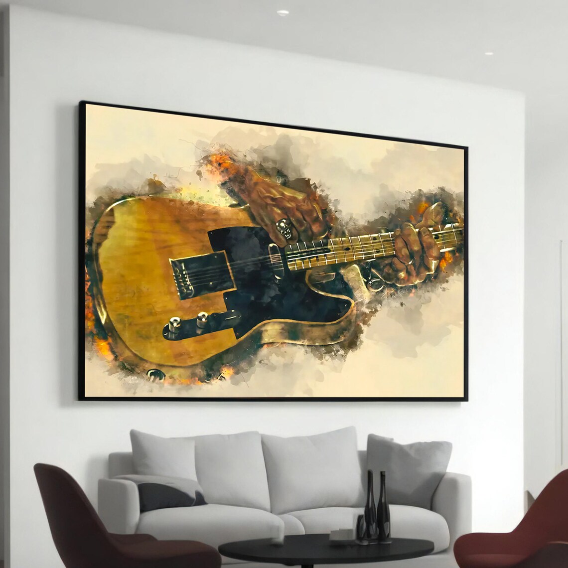 Vintage Guitarist Art Print, Rustic Wall Art