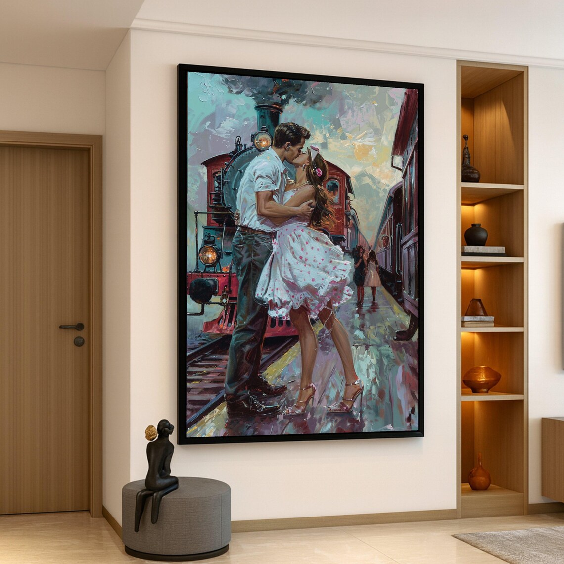 Romantic Kiss At Train Station, Vintage Travel Poster