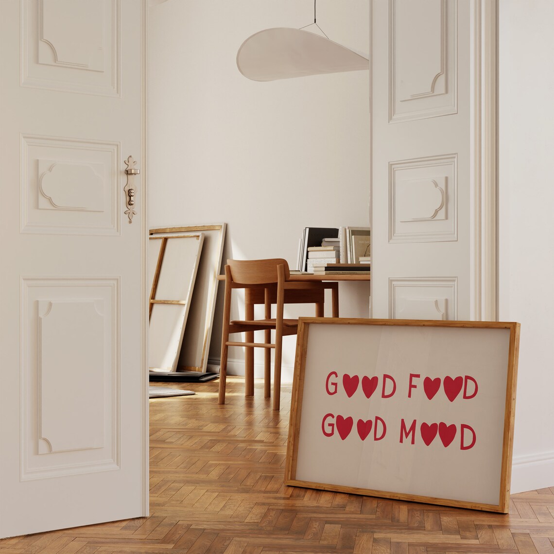 Good Food Good Mood Red Heart Typography Kitchen Quote Poster - Image 3
