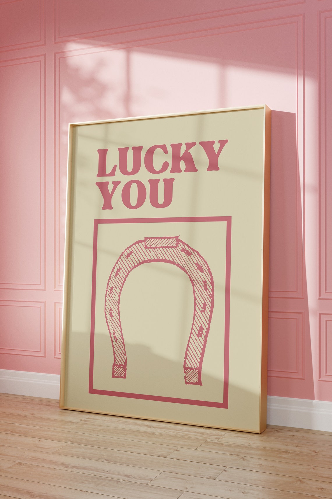 Lucky You Pink Horseshoe Retro Western Good Luck Charm Poster - Image 2