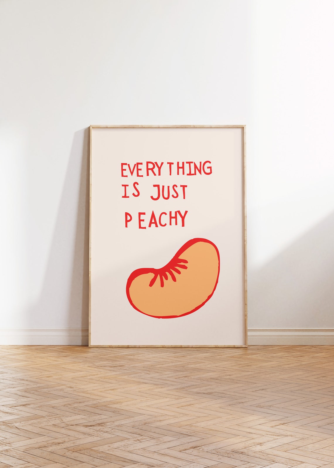 Peach Print Cute Kitchen Wall Art Minimalist Fruit Print Everything Is Just Peachy Print Aesthetic Kitchen Decor 1 Print - Image 2