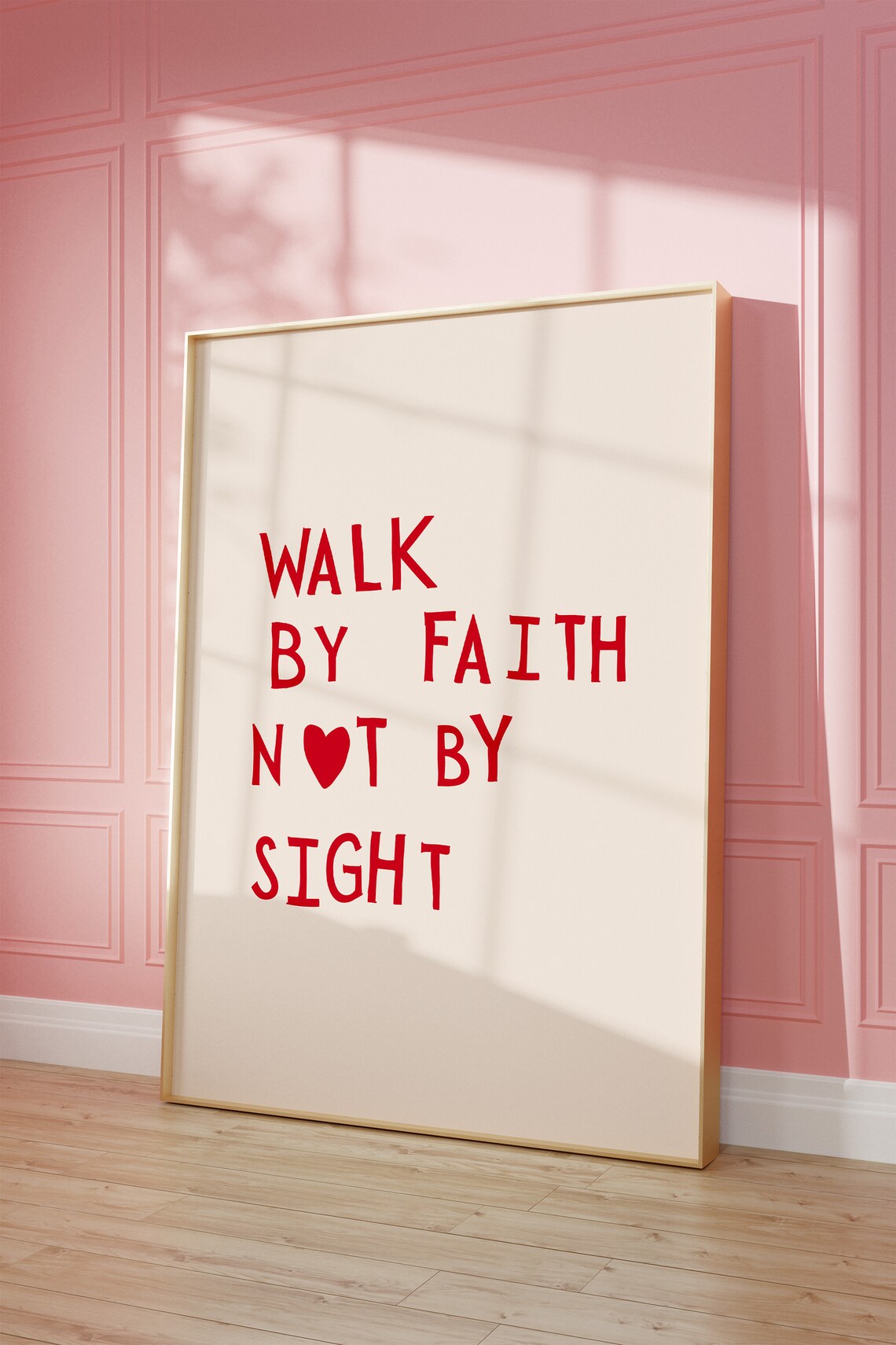 Walk by Faith Not by Sight Red Heart Letter Bible Quote Poster - Image 2