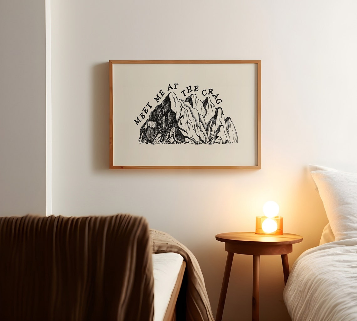 Meet Me At The Crag Mountain Engraving Climber Horizontal Wall Art - Image 2
