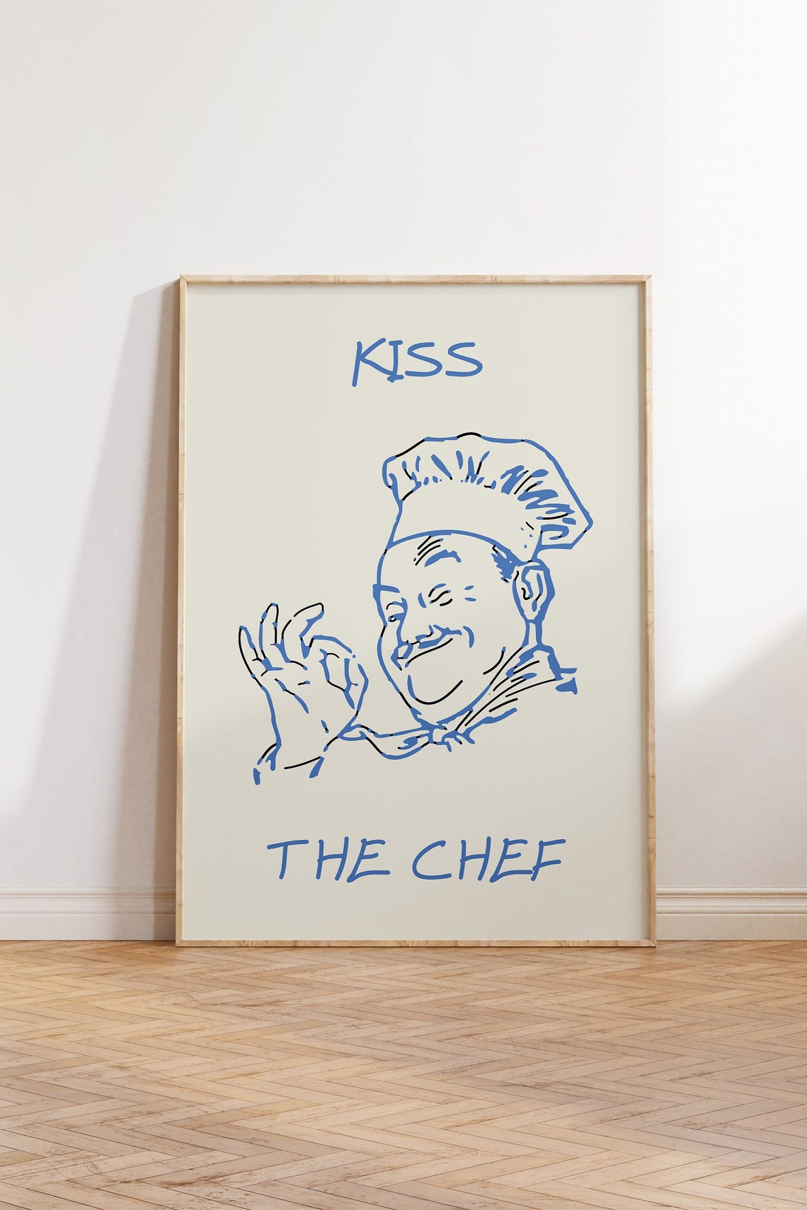 Kiss The Chef Blue Line Art Cute Cooking Kitchen Decor Poster - Image 4