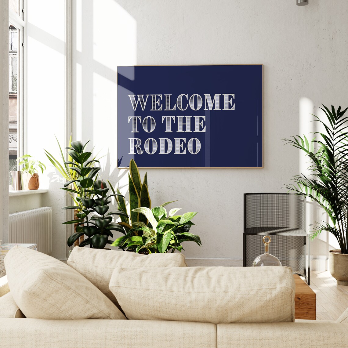 Welcome To The Rodeo Navy Western Striped Typography Art Poster - Image 4