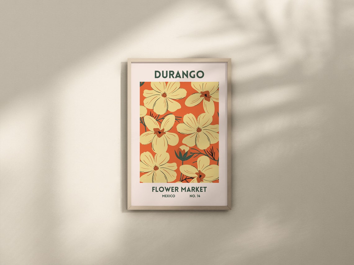 Durango Mexico Flower Market Orange Cream Floral Travel Poster - Image 2