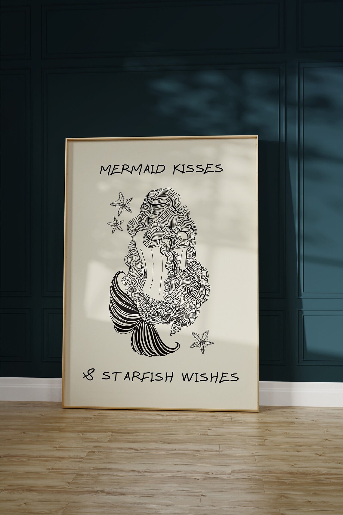 Mermaid Kisses Starfish Wishes Line Art Beach House Coastal Poster - Image 3