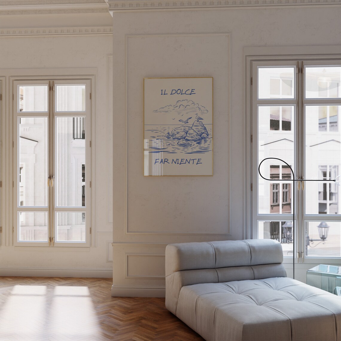Il Dolce Far Niente Italian Coastal Rocks Seagull Line Art Poster - Image 3