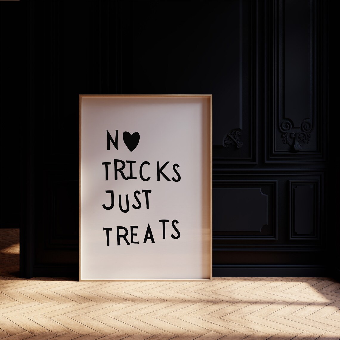 No Tricks Just Treats Cute Black Heart Spooky Halloween Quote Poster - Image 4
