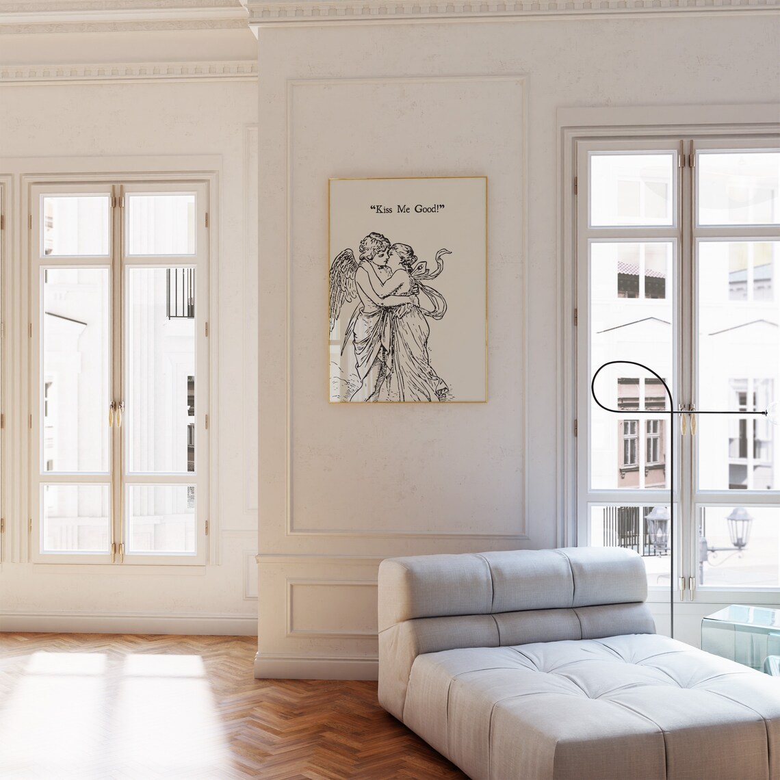 Kiss Me Good Vintage Cupid Kiss Romance Engraving Art Poster - Image 2
