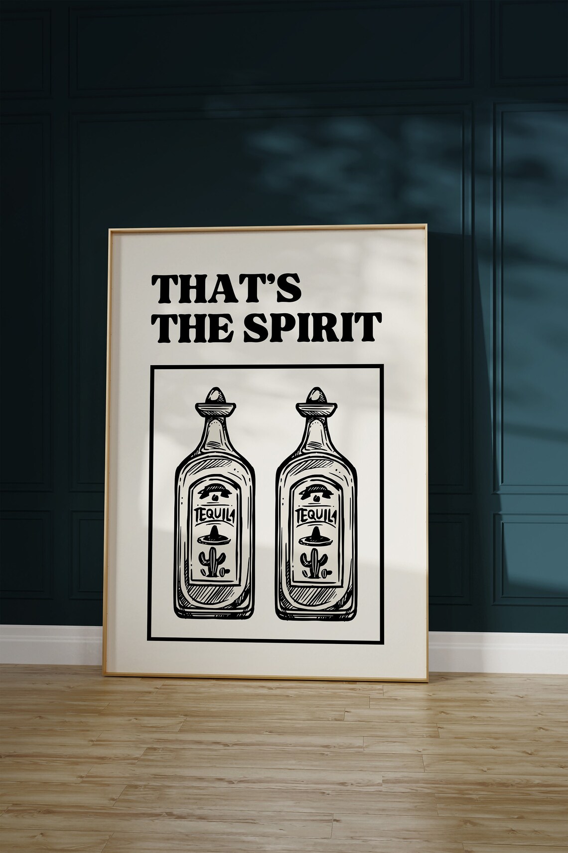 Thats The Spirit Twin Tequila Bottles Bold Black Bar Decor Poster - Image 3