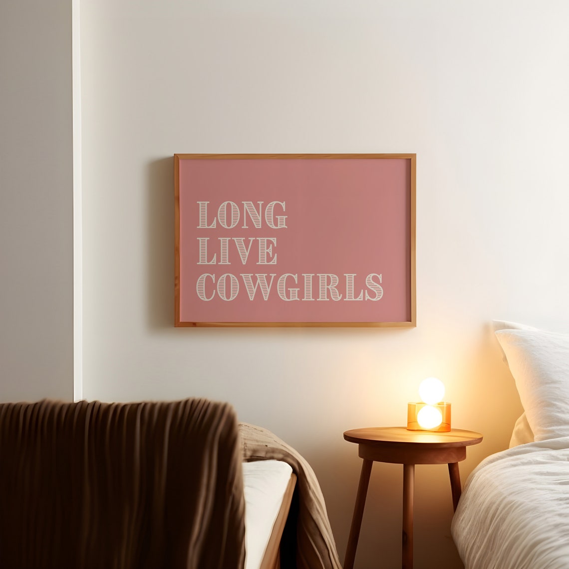 Long Live Cowgirls Retro White Typography Pink Horizontal Wall Art - Image 2