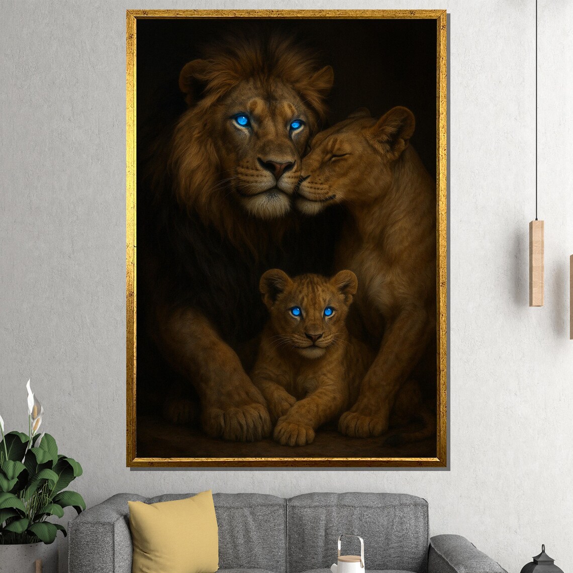 Majestic Lion Family Father Mother Cub Blue Eyes Wildlife Poster - Image 4