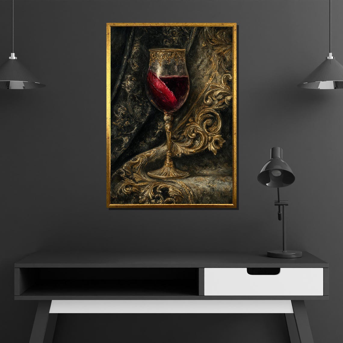 Baroque Wine Goblet Red Wine Golden Ornate Still Life Poster - Image 2
