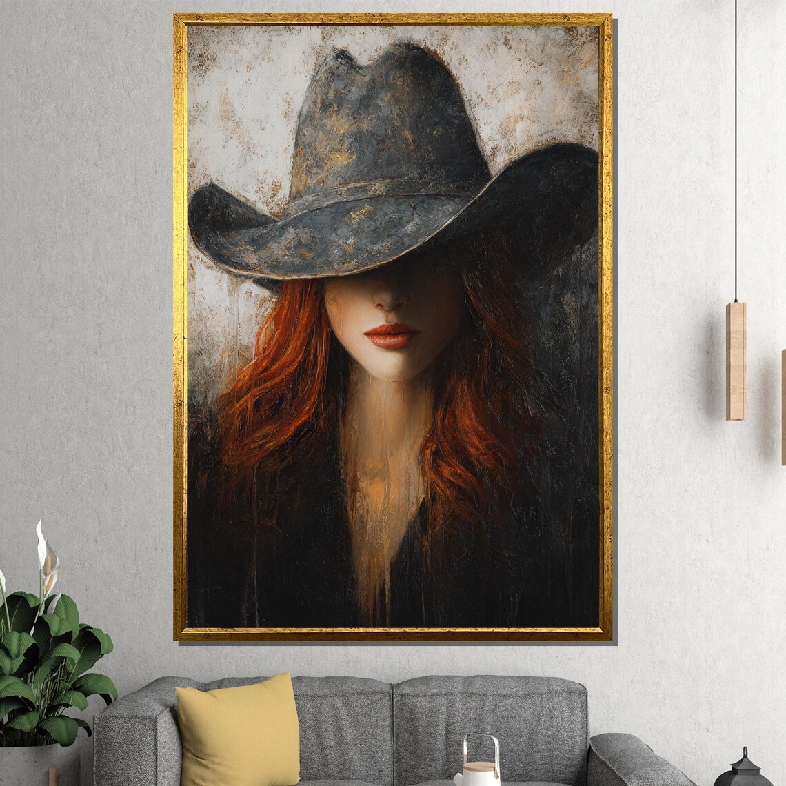 Redhead Woman Cowboy Hat Rustic Golden Moody Western Portrait Poster