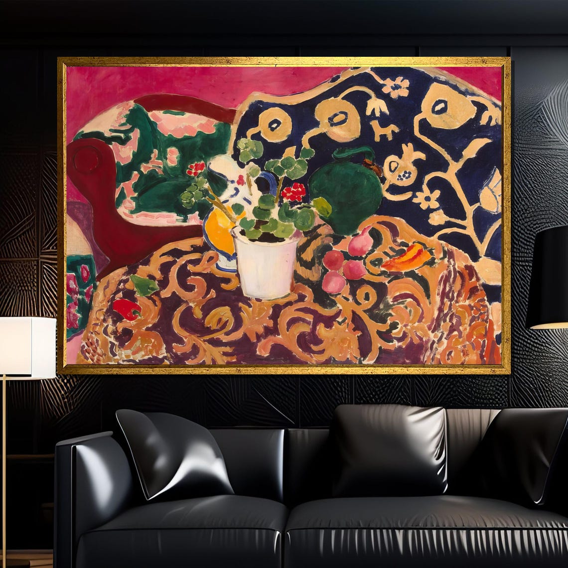 Geranium Still Life On Patterned Cloth Floral Tapestry Art Poster - Image 3