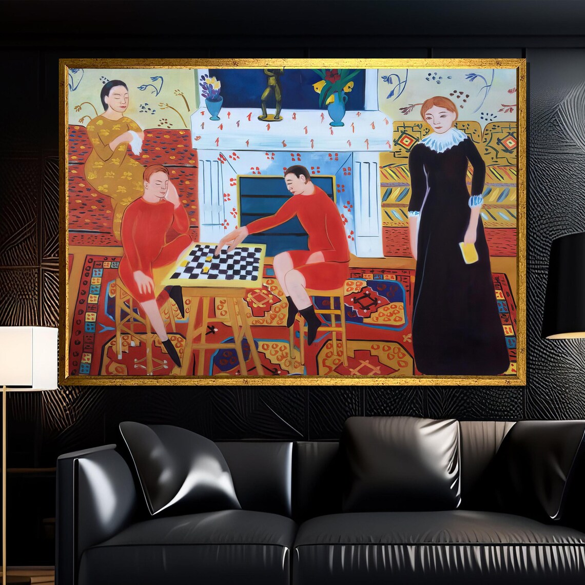 Matisse Style Checkerboard Game Scene With Figures Fauvist Poster
