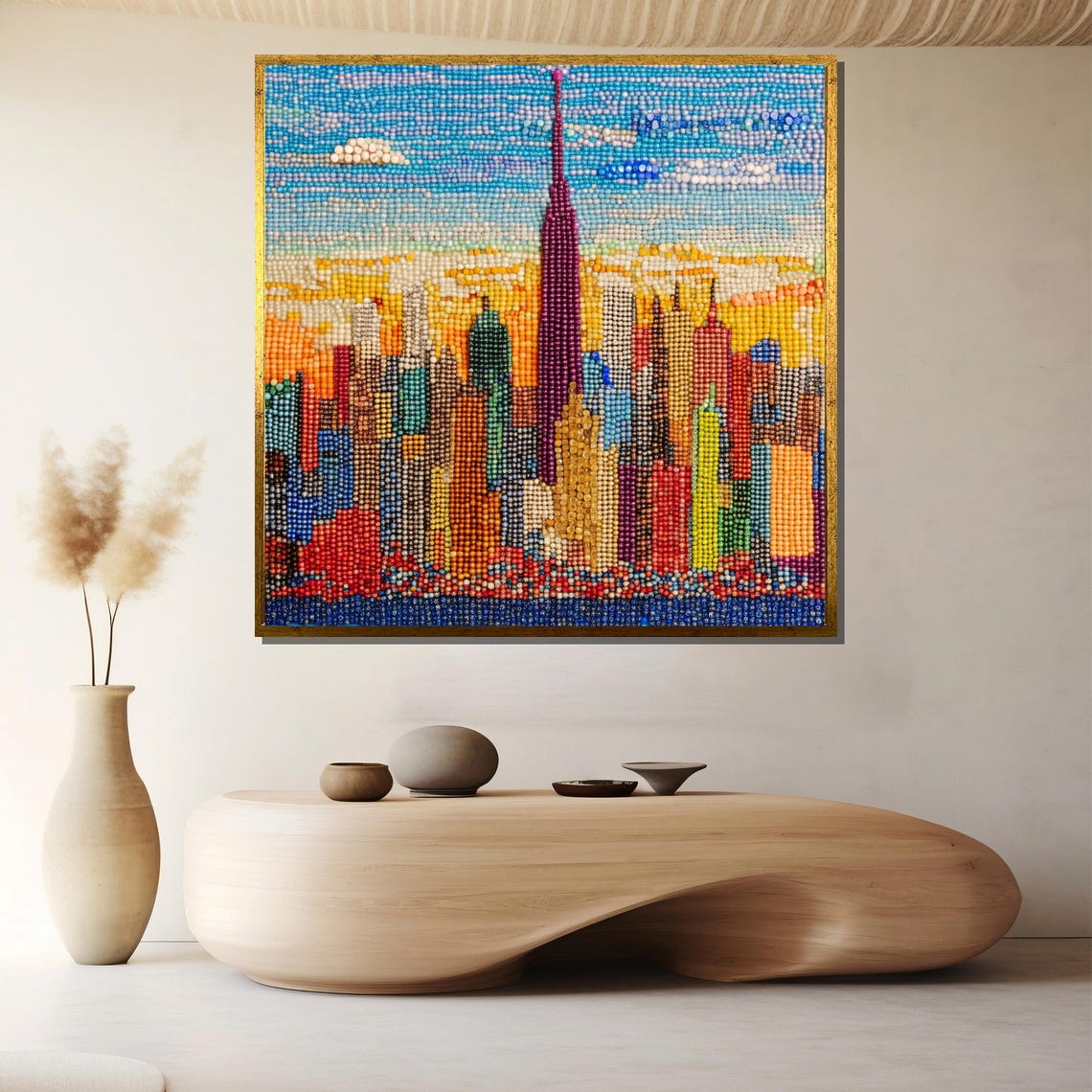 Colorful Bead Mosaic City Skyline New York Empire State Art Poster
