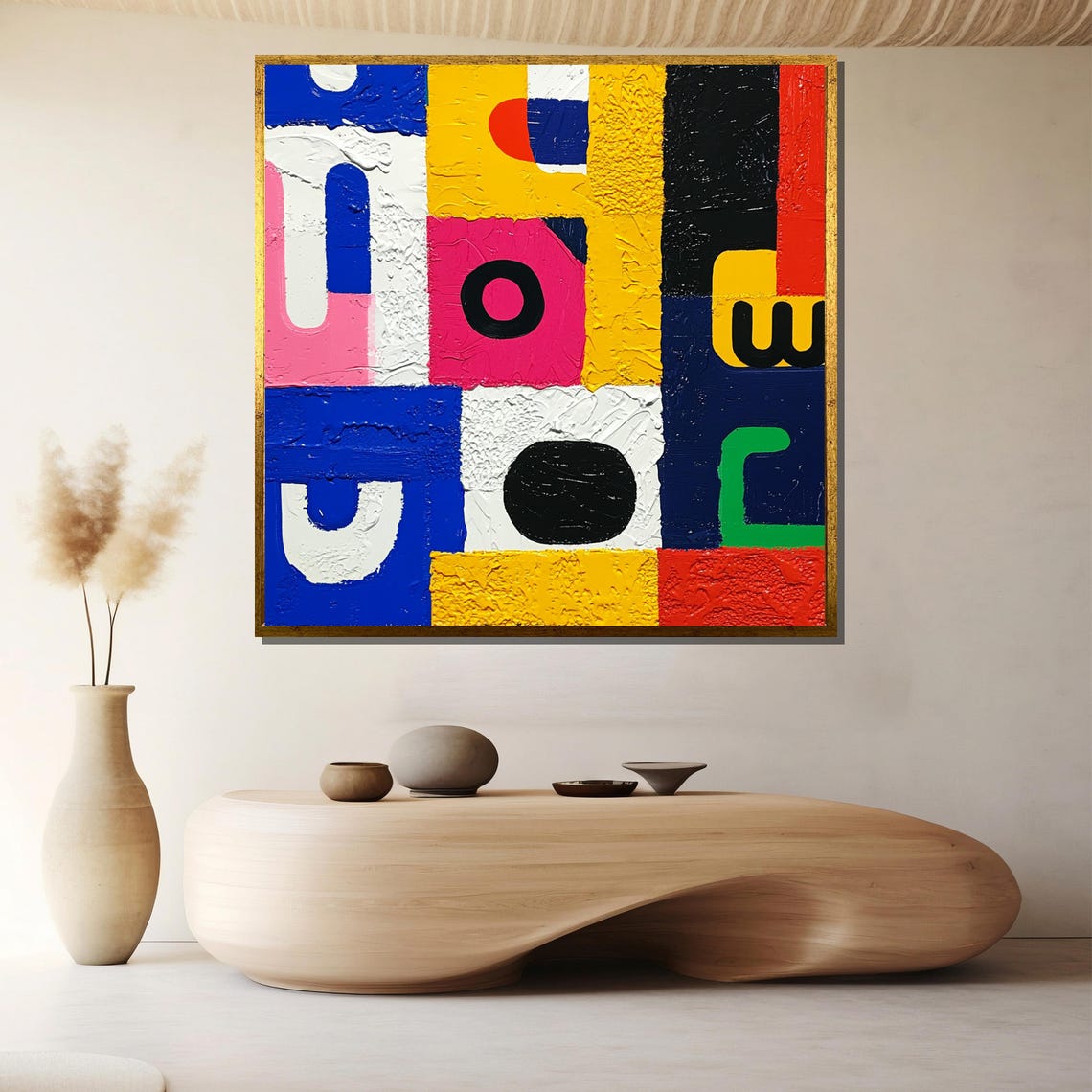 Bold Textured Color Block Geometric Shapes Modern Pop Art Poster