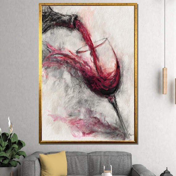Red Wine Pouring Glass Minimalist Watercolor Sketch Art Poster