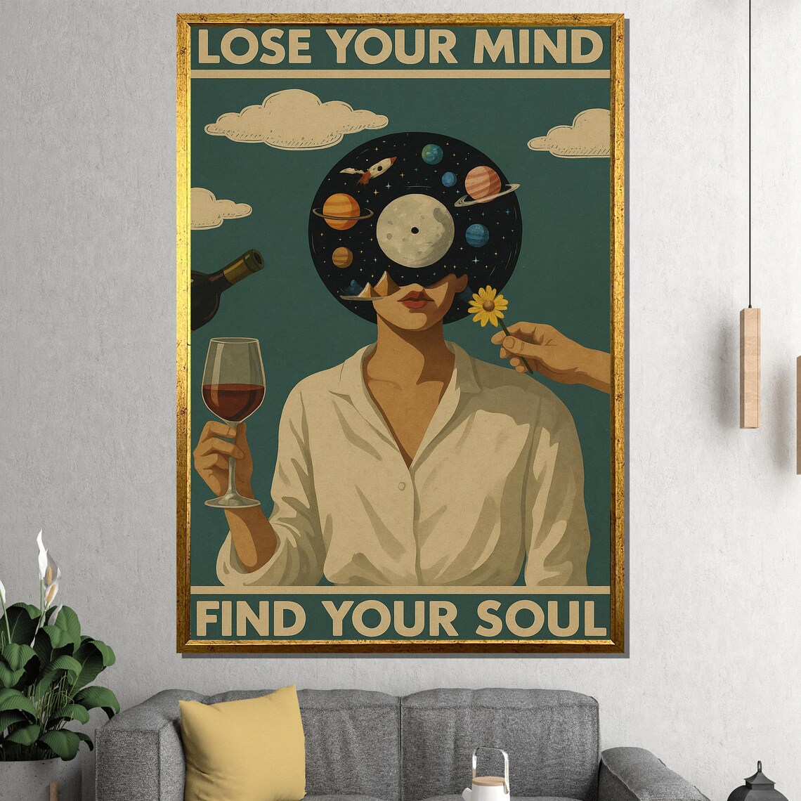 Lose Your Mind Find Your Soul Surreal Cosmic Vinyl Record Head Poster