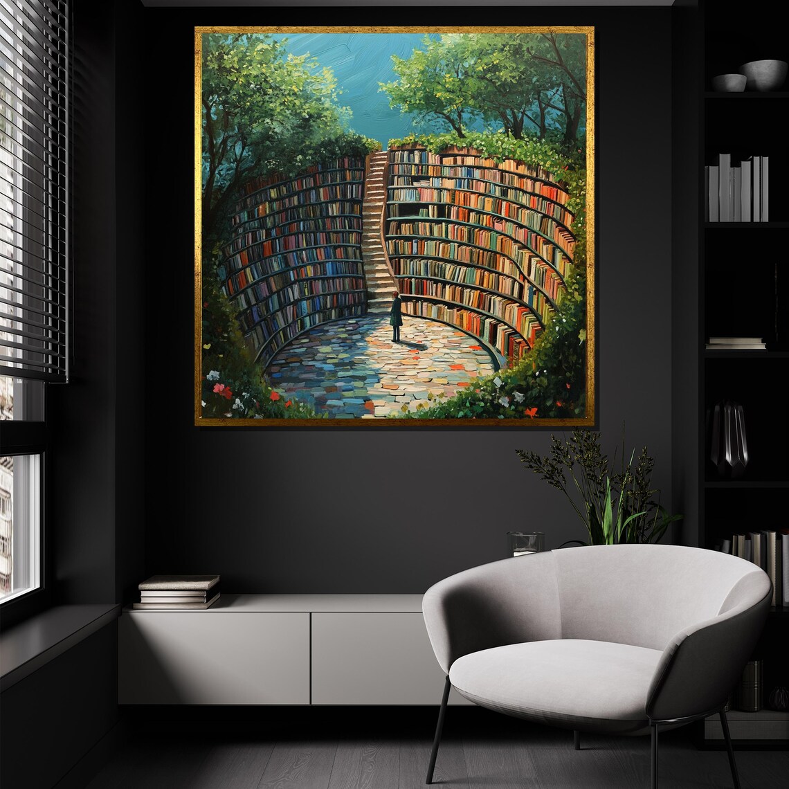 Enchanted Circular Library Book Sanctum Stairs Fantasy Art Poster - Image 4